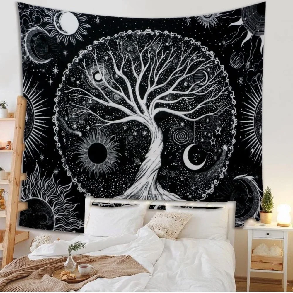 Black & white tree of life wall tapestry